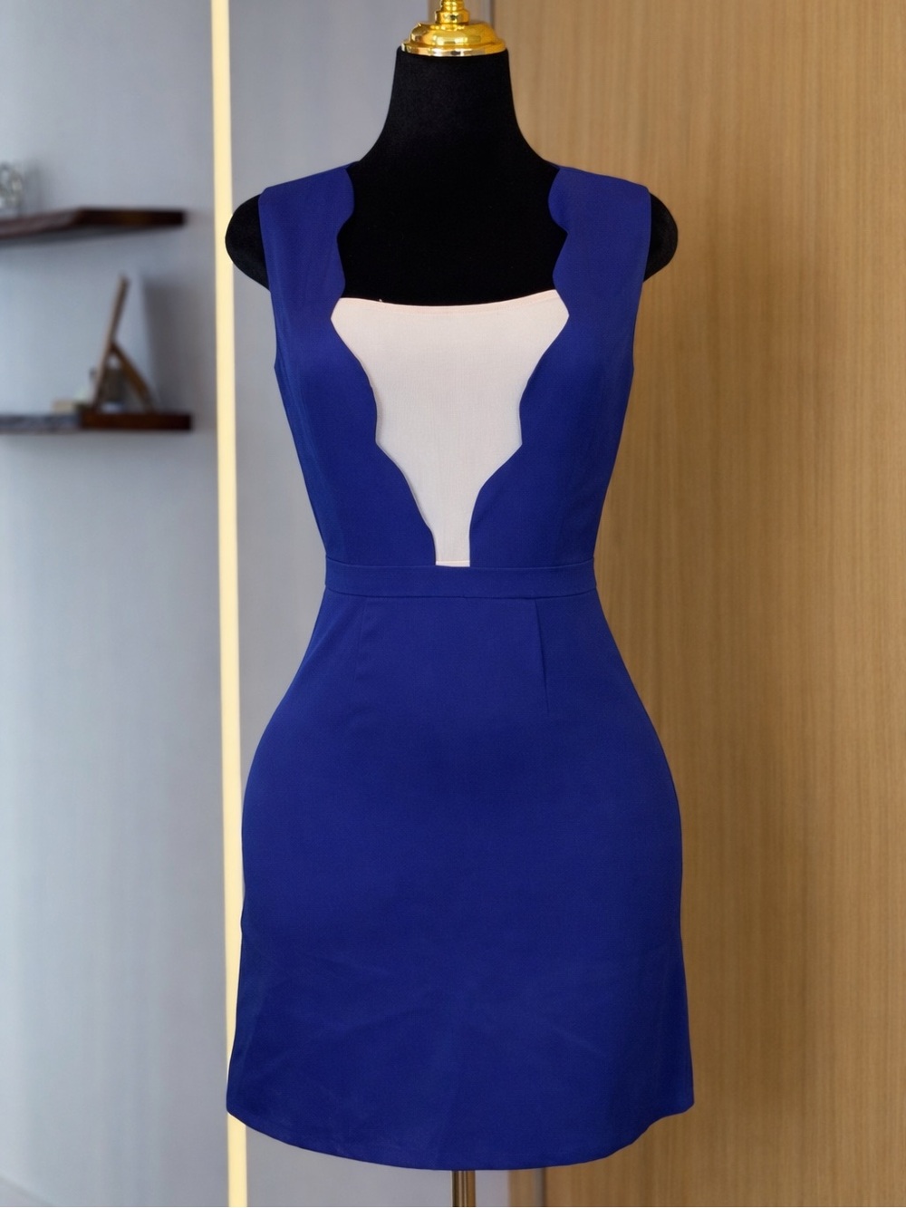 C. Luce Deep Blue Plunge Mini Dress with Cream Inset | Modern Muse